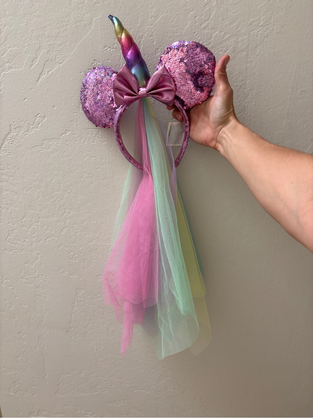 Disney Parks Pink Sequin Unicorn Minnie Mouse Ears Headband with Rainbow Horn - Picture 2 of 5